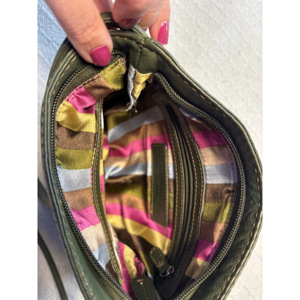 Vintage Tignanello Olive Green Italian Leather Crossbody with Buckle Accent